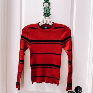 Forever 21 Rust Orange with Black Stripe Long Sleeve Size Small
